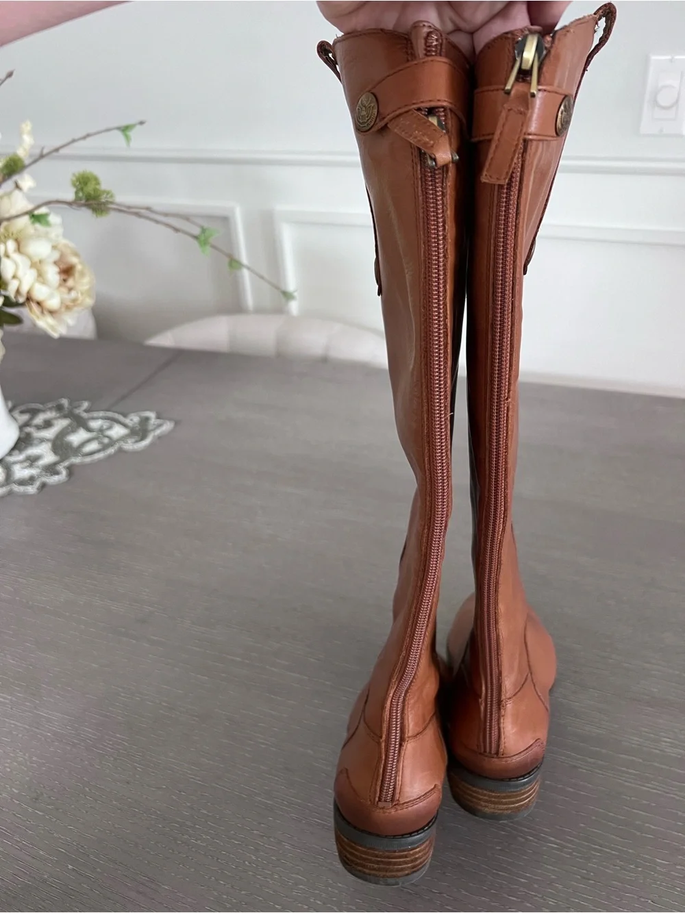 Sam Edelman Over-the-Knee Leather Riding Boots - Cognac